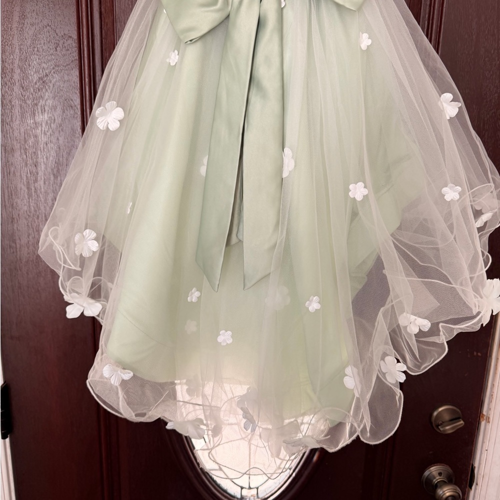 Sage Green Floral Tulle Girls' Dress - Picture 7 of 16